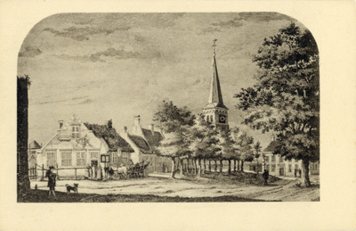 8011 Gezicht op de Brink te Baarn uit het noordoosten, met op de achtergrond de toren van de Nederlands Hervormde ...